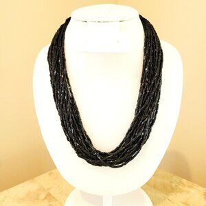 Vintage 1980s 24-Strand Iridescent Black Beaded Necklace Statement Piece
